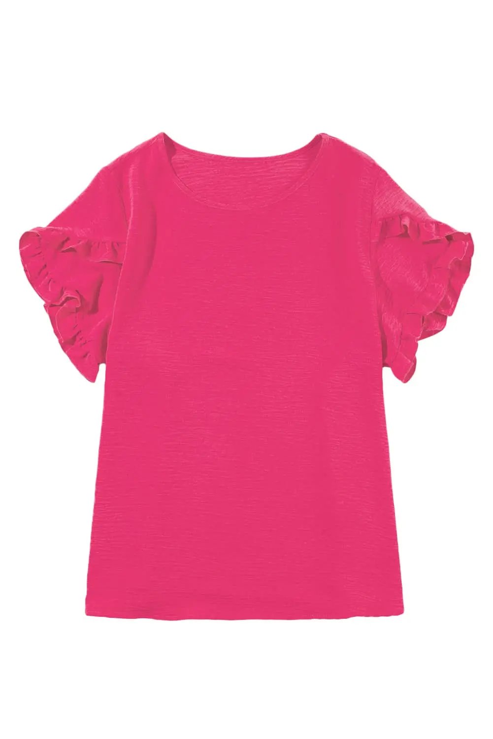 Bright Pink Ruffled Short Sleeve Plus Size Top - Love Salve